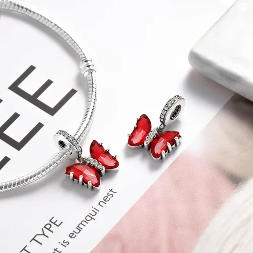 Miniatura 3 de Dijes de mariposa para pulseras, dijes colgantes de mariposa de plata de ley 925 para pulseras y collares con circonitas cúbicas multicolor 5A