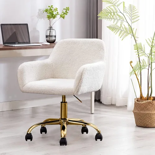 Miniatura 11 de HomVent Bonita silla de escritorio de oficina peluda, moderna silla de escritorio de piel sintética, silla de maquillaje de piel sintética