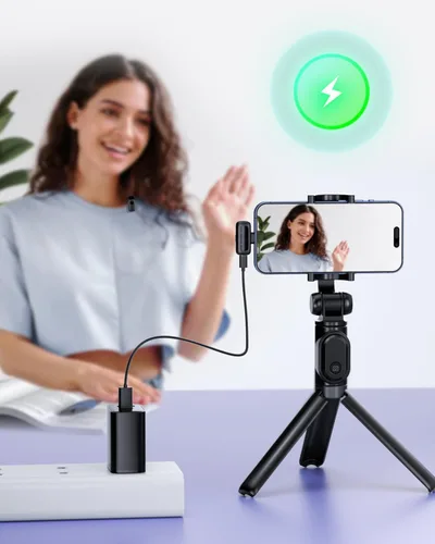 Miniatura 6 de T1 mini micrófono inalámbrico Lavalier para iPhone/Android/iPad, reducción de ruido de 3 niveles, duración de la batería de 30 horas, cambiador