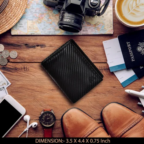 Miniatura 55 de Cartera de cuero RFID hecha a mano para hombres, elegante cartera de bolsillo frontal triple con 2 ranuras para identificación y 9 tarjetas, Negro