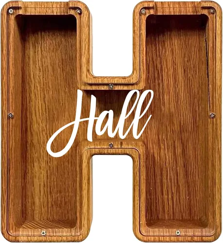 Miniatura 30 de Alcancía de madera grande personalizada, 7.5 pulgadas, con ventana acrílica fácil de abrir, caja de ahorro de dinero inicial para niños y niñas