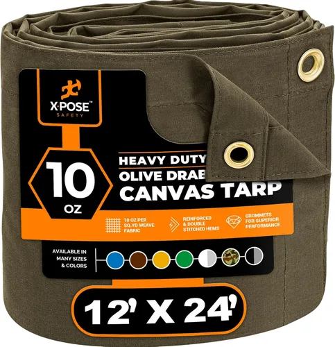Miniatura 150 de Xpose Safety Lona de Lona - Lonas de Lona Verde de 10oz Resistentes al Agua con Ojales de Latón - Lona Multiusos para Exteriores para Campamento
