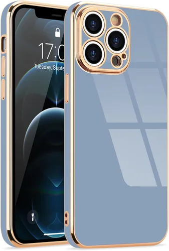 Miniatura 126 de Lafunda Diseñada para iPhone 13 Pro, fundas lujosas con chapado lindo para mujeres y niñas, elegante borde dorado, a prueba de golpes, TPU con funda