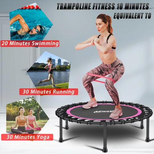 Miniatura 8 de Newan Mini trampolín silencioso de 40 a 48 pulgadas, trampolín de fitness, bungee rebote, entrenamiento cardiovascular, entrenamiento para adultos