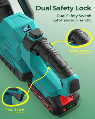 Miniatura 6 de Cortasetos inalámbrico de 20 pulgadas con indicador de batería y 2 baterías de 2000mAh, cabezal giratorio 180°, cortadora de cepillos eléctrica