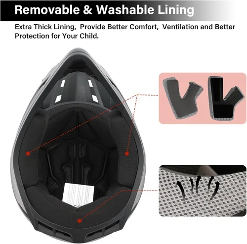 Miniatura 4 de XFMT - Juego de casco DOT de cara completa con gafas y guantes para motocross, cuatrimoto y vehículos todoterreno para niños y jóvenes, diseño negro