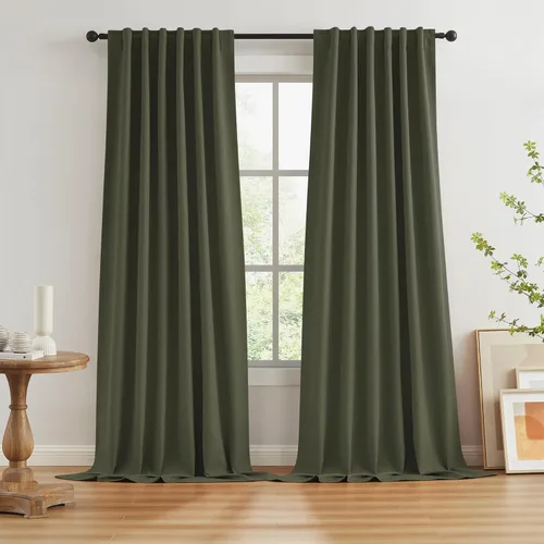 Miniatura 94 de Paneles de cortinas de ventana 100% opacas, con trabillas traseras, bolsillo para barra, gancho, cinturón, aspecto plisado, cortinas para sistema