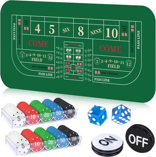 Juego de mesa de dados, incluye alfombrilla de goma de 35 x 70 pulgadas, 2 dados AAA de 0.748 in, botones de encendido/apagado de 3 pulgadas y 200