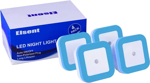 Miniatura 6 de Paquete de 4 luces LED de noche azul brillante, luz nocturna de pared enchufable de 0.5 W con sensor automático del atardecer al amanecer