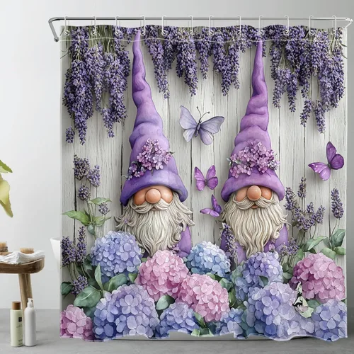 Miniatura 17 de LB Cortina de ducha de hortensias azules para baño, cortina de ducha rústica de girasol amarillo botánico y lavanda púrpura con ganchos, cortina