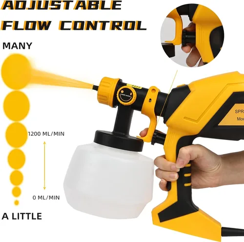 Miniatura 6 de Pulverizador de pintura HVLP de 1000 W, pistola eléctrica de alta eficiencia con 6 boquillas, 3 patrones y flujo ajustable, recipiente desmontable