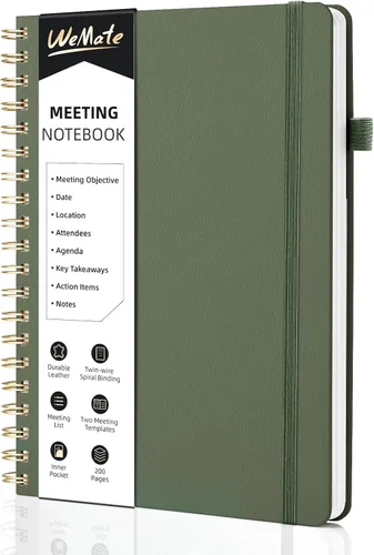 Miniatura 8 de WEMATE Cuaderno de Reuniones para Trabajo B5 (7"x10") - Cuaderno de Trabajo de Cuero PU con Agenda, Elementos de Acción y Notas - 200 Páginas
