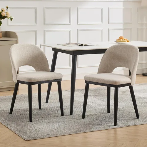 Miniatura 8 de Garvee Juego de 4 sillas de comedor de madera, silla tapizada para cocina, comedor, moderna tela de lino, silla de cena con pies