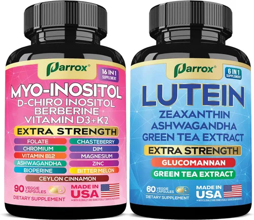 Myo - Paquete de inositol y luteína – Complejo de inositol de mio y D-Chiro 16 en 1 con DIM, berberina y casteberry + apoyo 6 en 1 para los ojos y