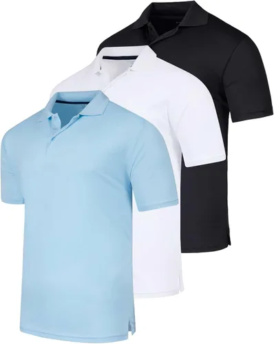 Real Essentials - Paquete de 3 Camisa tipo Polo de manga corta para hombre, de secado rápido y de rendimiento atlético (disponible en tallas grandes