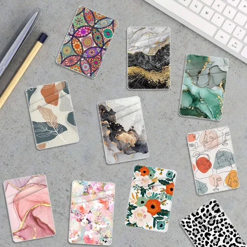 Miniatura 6 de Titular de Tarjeta de Cuero para Teléfono, Billetera Adhesiva para Teléfono, Elegante Funda con Soporte para Tarjetas de Crédito, Adecuado