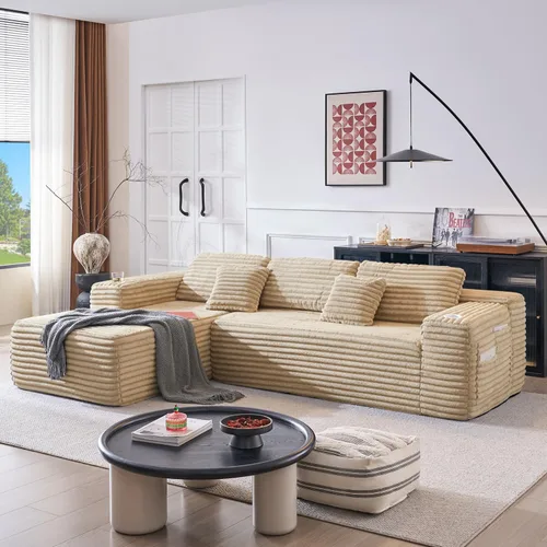 Miniatura 10 de Sofá modular Cloud con diván en forma de L, moderno sofá modular con asiento profundo, portavasos integrado y bolsillo de almacenamiento para sala