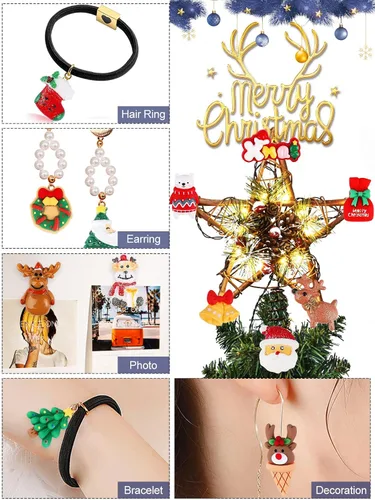 Miniatura 5 de 50 PIEZAS Adornos de Navidad de Limo Kalolary Adornos de Resina de Navidad con Parte Trasera Plana Adornos de Papá Noel, Alce, Árbol de Navidad