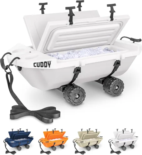 Miniatura 10 de CUDDY Enfriador Rodante con Ruedas – 40 QT Enfriador Flotante Anfibio y Recipiente de Almacenamiento Seco - Naranja, Azul Marino, Tostado o Blanco