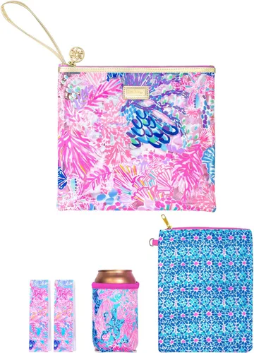 Miniatura 15 de Lilly Pulitzer Funda de vinilo resistente al agua para la playa, bolsa con cremallera incluye protector de bebidas, funda pequeña y clips para toalla