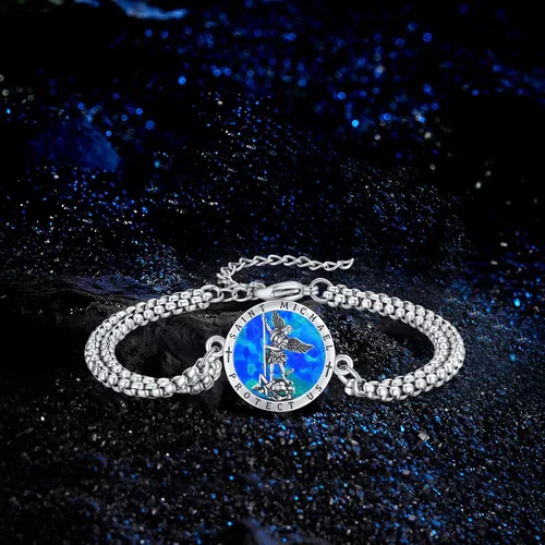 Miniatura 52 de Pulsera unisex de San Miguel/Cristóbal/Benedicto/Jude/José/Guadalupe/Ángel de la Guarda/Santa Muerte Pulsera de plata de ley 925 con cadena de doble