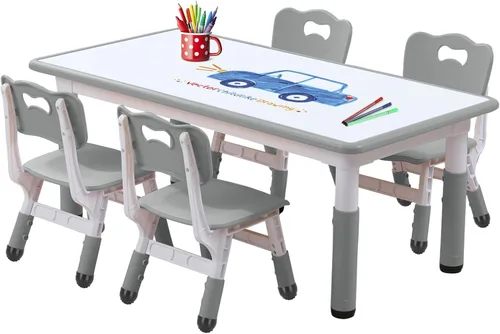 Miniatura 12 de Juego de mesa y silla para niños pequeños, centro de actividades ajustable con patas antideslizantes y superficie a prueba de graffiti de 3 a 12 años