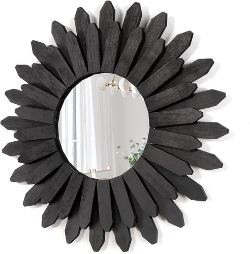 Miniatura 11 de Honiway Espejo de pared negro de 12 pulgadas, decoración de pared bohemia de madera, espejo decorativo para decoración de habitación, decoración