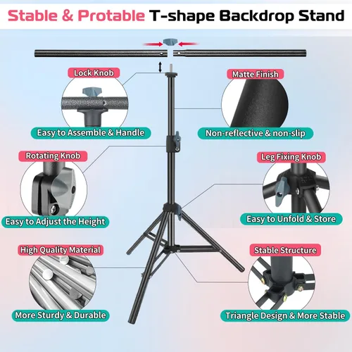 Miniatura 6 de Kit de soporte de telón de fondo para fotos de JEBUTU, fondo de fotos, telón de fondo blanco negro de 26.8x50 pulgadas con soporte de mesa