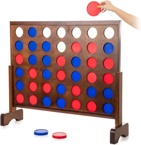 Miniatura 7 de GoSports Juego Gigante de Madera 4 en Raya de 3 Pies de Ancho - Elige Acabado Blanco u Oscuro - Jumbo 4 en Raya Diversión Familiar con Fichas