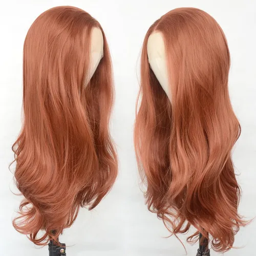 Miniatura 4 de Luwigs Peluca sintética ondulada natural #350 de color rojo cobre para mujer, peluca de jengibre marrón rojizo con encaje en T, resistente al calor