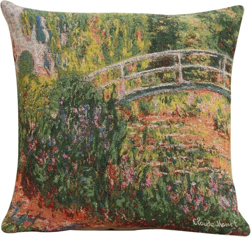 Charlotte Home Furnishings Inc Monet's Japanese Bridge - Funda de almohada de 18 x 18 pulgadas, funda de cojín decorativa para sofá, sofá y cama,