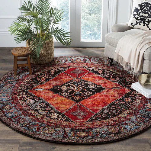 SAFAVIEH Vintage Hamadan Collection - Alfombra de área redonda de 5'3", naranja y multicolor, diseño oriental tradicional persa, no desprende pelusa