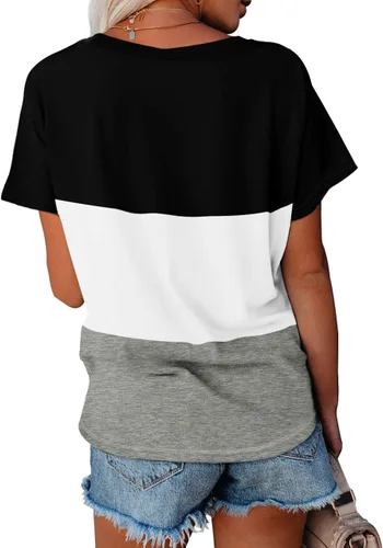 Miniatura 4 de WEESO - Camisetas de verano para mujer con cuello en V en bloques