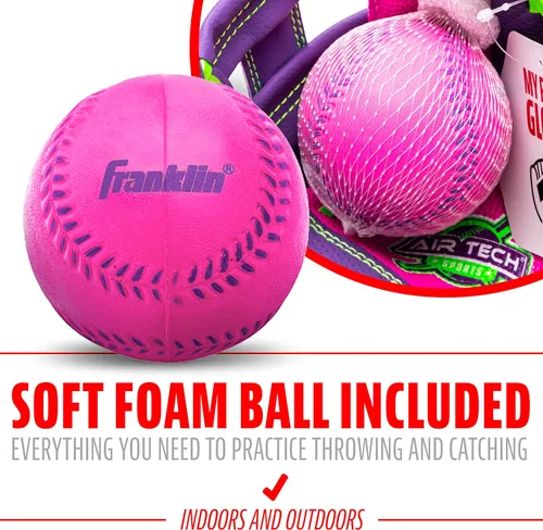 Miniatura 3 de Guante de béisbol Franklin Sports Air Tech con pelota - Béisbol para niños - Espuma Air Tech suave Rosado/Púrpura