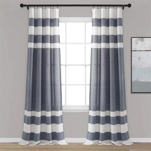 Miniatura 12 de Lush Decor Juego de cortinas de ventana de algodón teñido con hilo de rayas grises (84 x 40 pulgadas)