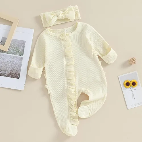 Miniatura 6 de Ropa para bebé recién nacida, con volantes, con cremallera, para llegar a casa, ropa de otoñoinvierno de 0 a 12 meses