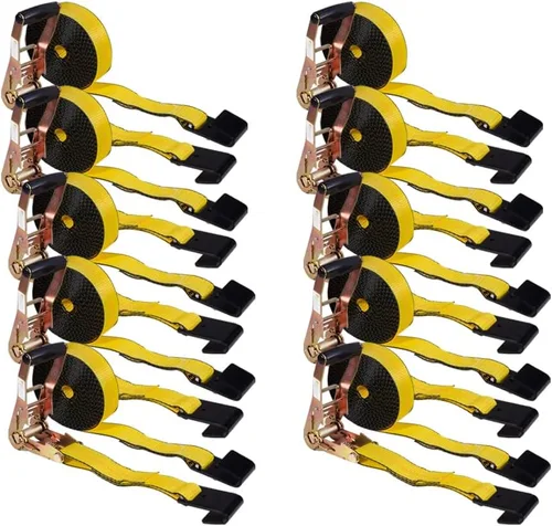 Miniatura 21 de Mytee Products Correas de amarre de trinquete con ganchos planos, 2 pulgadas x 20 pies amarillos 10,000 libras de resistencia a la rotura