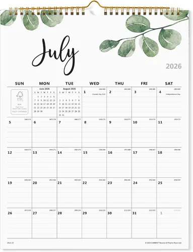 Calendario mensual de pared 2026, desde julio de 2026 a diciembre de 2027, 12 x 15 pulgadas, encuadernación de doble alambre, perfecto para