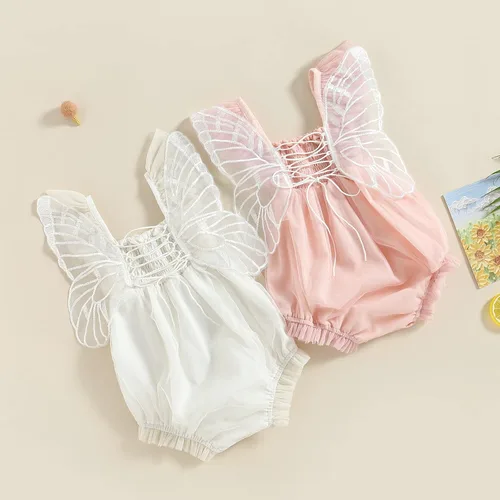 Miniatura 4 de Imcute Mameluco de hada con alas de mariposa para bebé, ropa de verano de malla, para recién nacidas, cumpleaños, fotografía