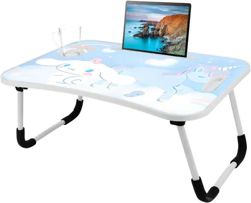 Miniatura 9 de Escritorio kawaii plegable para laptop, mesa de escritorio Kawaii, bandeja de desayuno plegable, soporte de lectura para cama, sofá, suelo (rosa)