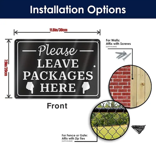 Miniatura 3 de Letrero de metal rústico vintage de 8 x 12 pulgadas – Please Leave Packages Here with Finger Flecha Retro Advertencia, Cita, Decoración de pared