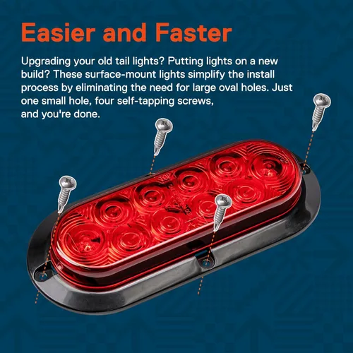 Miniatura 5 de TRUE MODS - Kit de 4 luces traseras LED ovaladas rojas de 6 pulgadas para remolque [DOT FMVSS 108] [SAE S2T2I6] [Montaje en superficie]