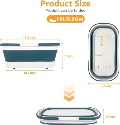 Miniatura 2 de Goderewild Cubo de plástico plegable con ruedas 12L (3.17 galones) para limpieza de casa, camping y RV - Cesta rectangular práctica multiusos