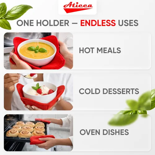 Miniatura 5 de Aticca Juego de 4 almohadillas calientes para tazas de caldo para microondas y platos calientes, multiusos, a prueba de calor Rojo