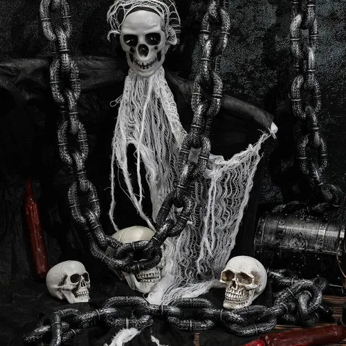 Miniatura 7 de Liliful 3 cadenas de Halloween de plástico falsos eslabones de cadena de 6 pies cadena de prisión de plástico para fiesta de Halloween, accesorios