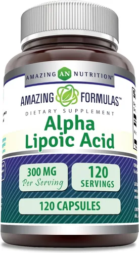 Amazing Formulas - Suplemento de cápsulas de ácido alfa lipoico de 300 mg, sin OMG, sin gluten, fabricado en Estados Unidos (120)