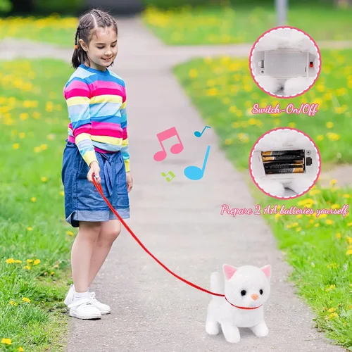 Miniatura 4 de Peluche de gato, juguetes de peluche de gato que camina, interactivo electrónico relleno con mochila de tortuga, lindos animales de peluche