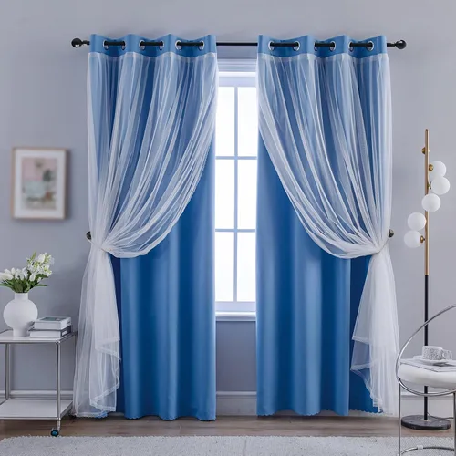 Miniatura 37 de Anytime Cortinas opacas y transparentes para ventana, par de paneles de cortinas lisas con ojales en la parte superior, 35 pulgadas de ancho x 63