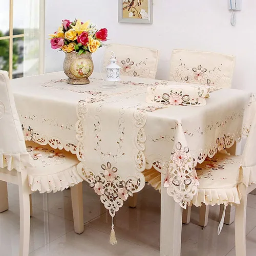 Miniatura 3 de LeLehome - Mantel de encaje bordado con flores color café
