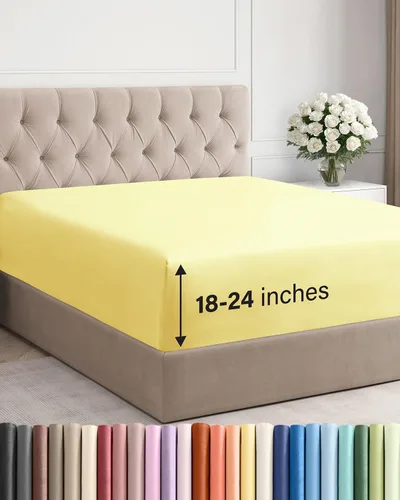 Miniatura 60 de Sábana bajera ajustable extra profunda tamaño completo – Sábana bajera individual de lujo para hotel únicamente – Se adapta fácilmente a colchones